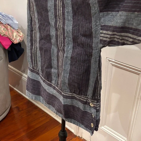 bryn Walker Navy and Gray Striped Blouse - Picture 4 of 9